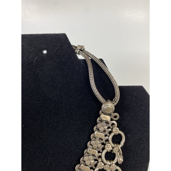 Vintage Signed RA Rajasthan Silver Bib Necklace 4.8 OZ - Picture 3 of 7